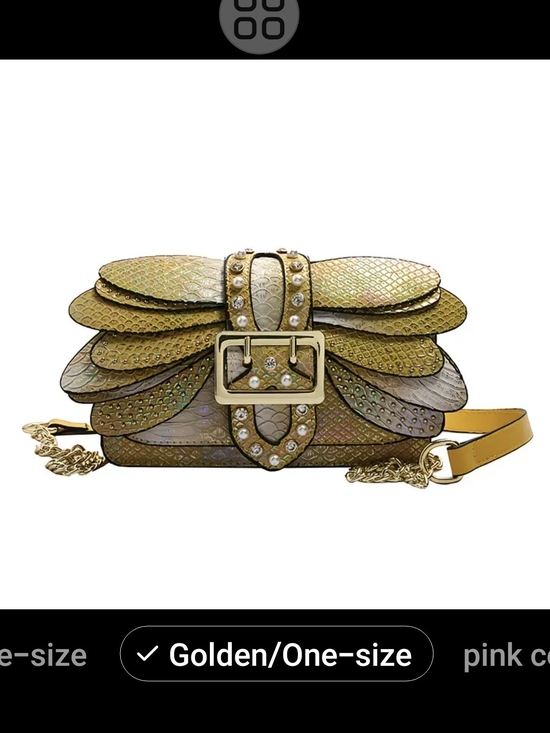 Handbags - Gold Iridescent Scaled Shoulder Bag with Buckle Detail